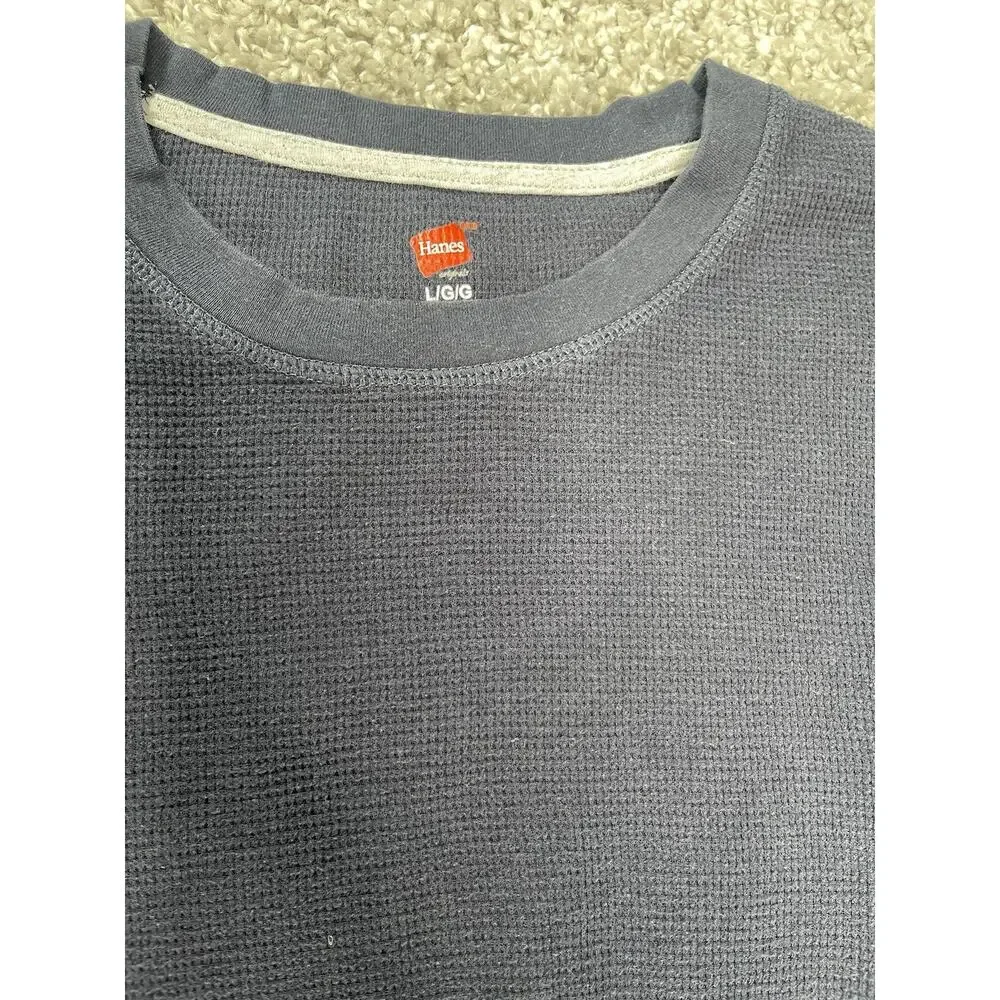 Hanes Originals Mens Thermal Crew Top Size Large Blue Color Warm